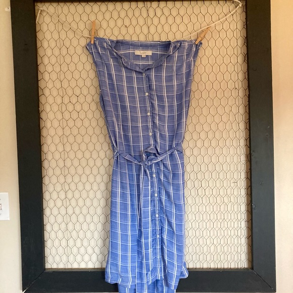 NWOT Loft Blue Plaid Button-Up Sleeveless Shirt Dress. Comfy. Beachy. Casual. - Picture 1 of 6